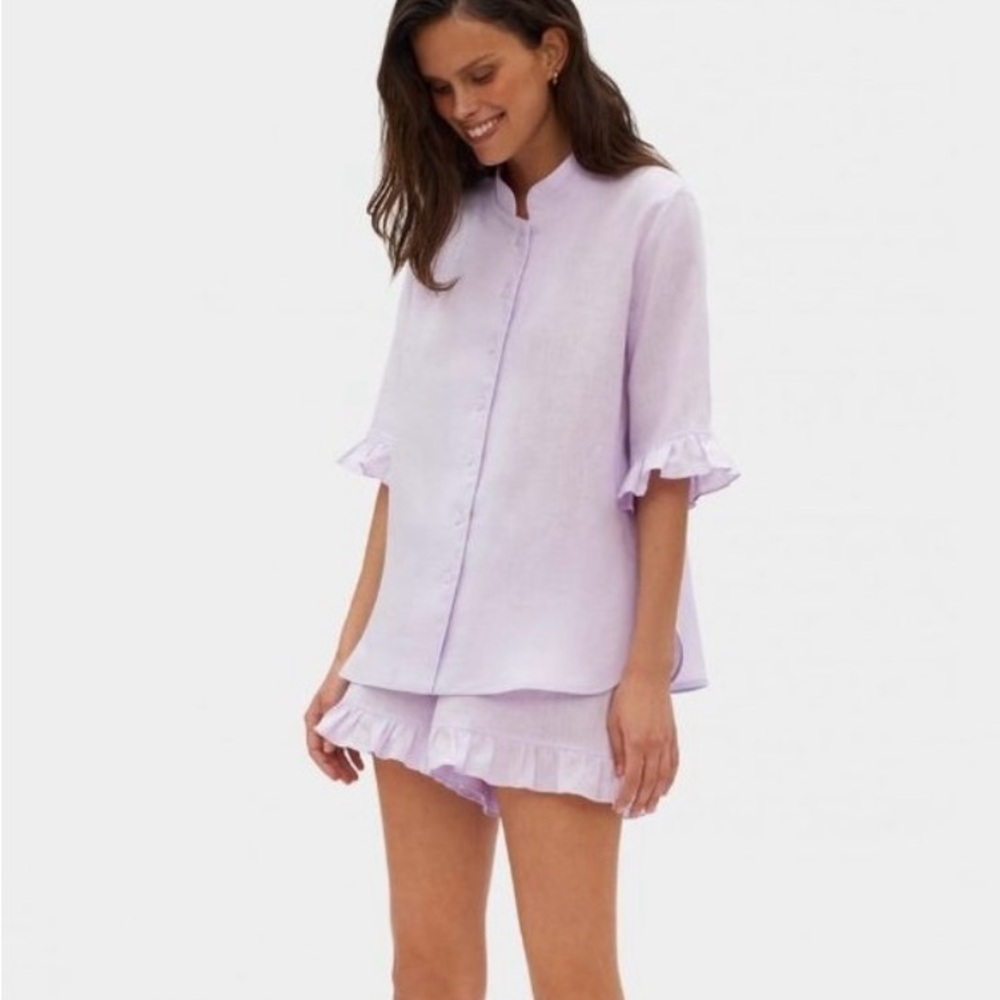 SLEEPER linen shirt and shorts set